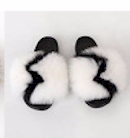 Poofty Fur Slide Slipper Sandal Black and White Cruella-Striped