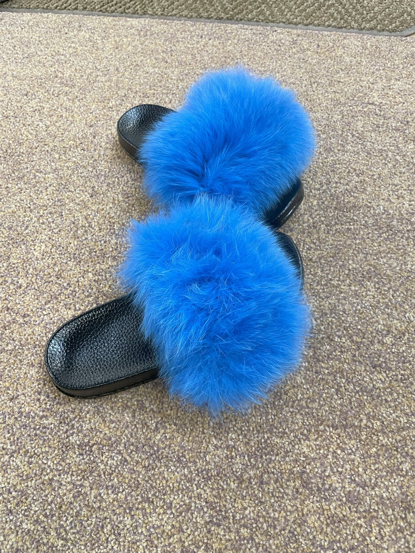 Poofty Fur Slide Slipper Sandal Blue-Solid