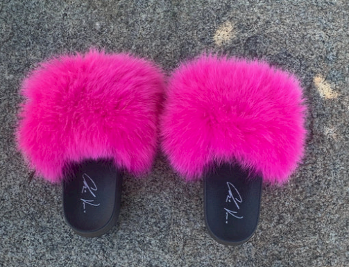 Poofty Fur Slide Slipper Sandal Fuscia-Solid