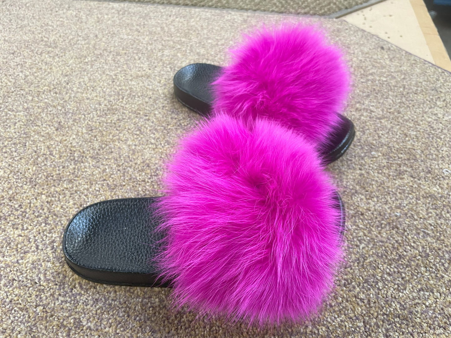 Poofty Fur Slide Slipper Sandal Pink-Solid
