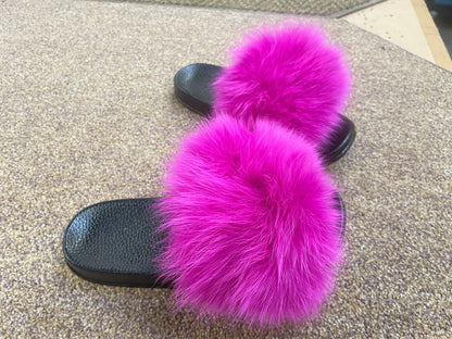 Poofty Fur Slide Slipper Sandal Pink-Solid