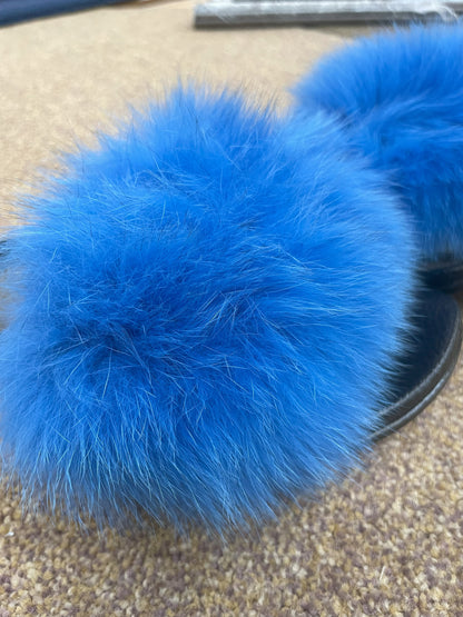 Poofty Fur Slide Slipper Sandal Blue-Solid
